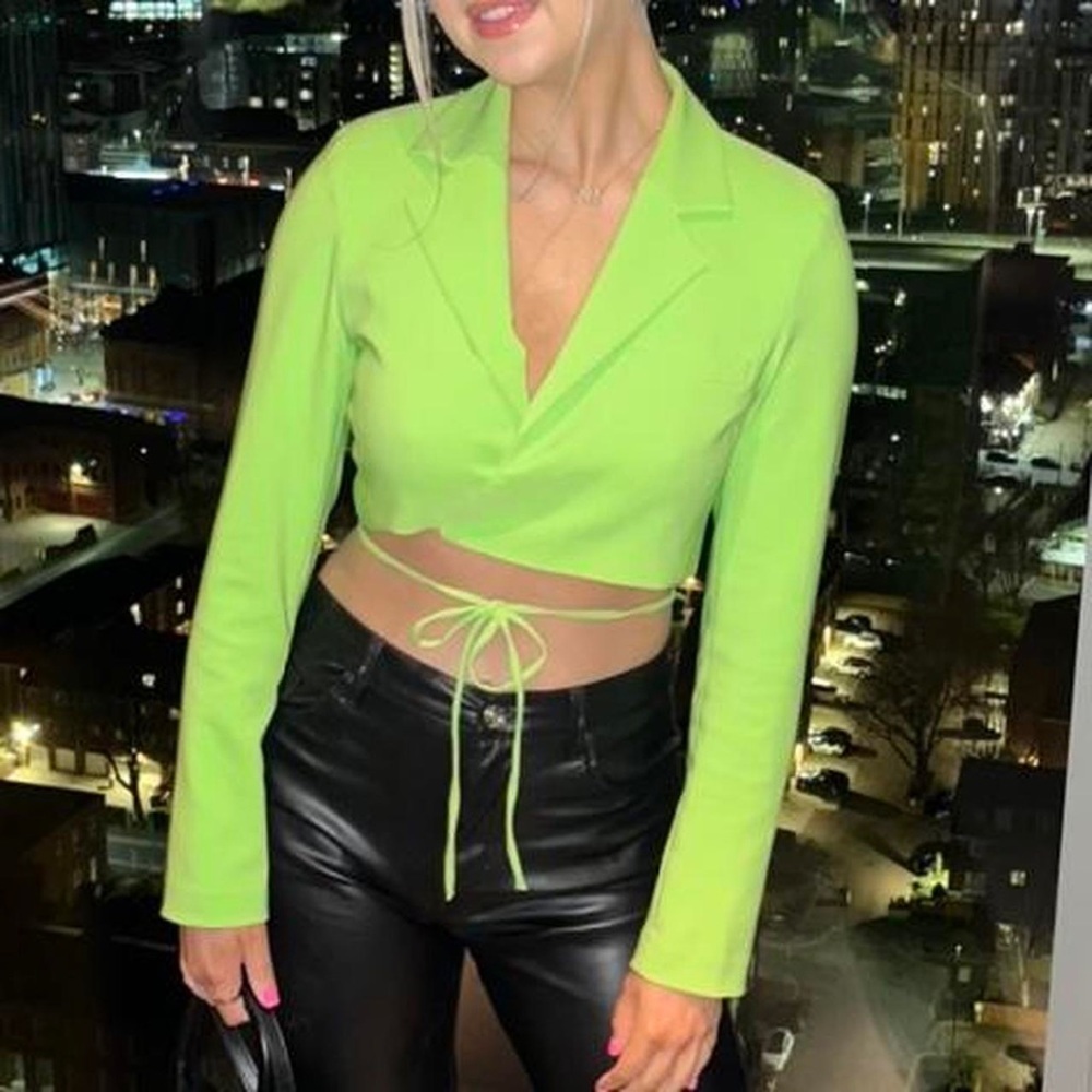 Zara lime neon green cropped blazer New with tags No longer available on website